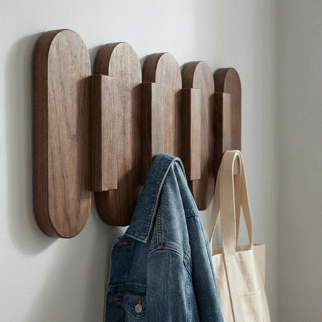 Porte Manteau Mural Design arrondi bois fonce