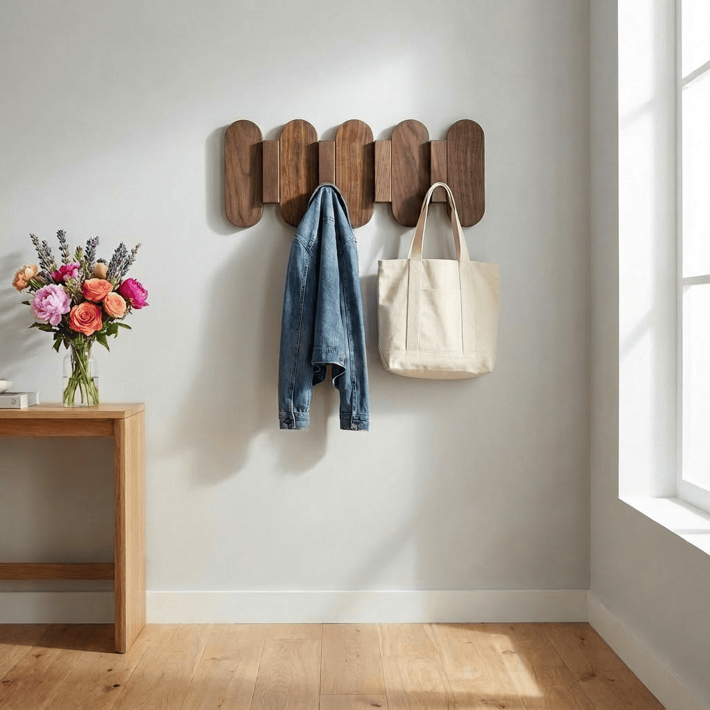Porte Manteau Mural Design arrondi bois fonce Image