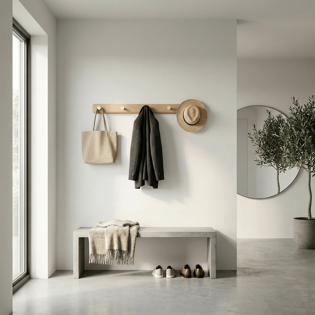 Porte Manteau Mural Entrée bois Crochet blanc