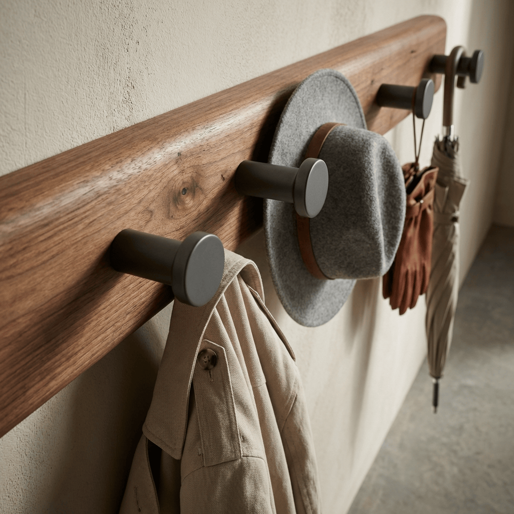 Porte Manteau Mural Entrée bois Crochet noir