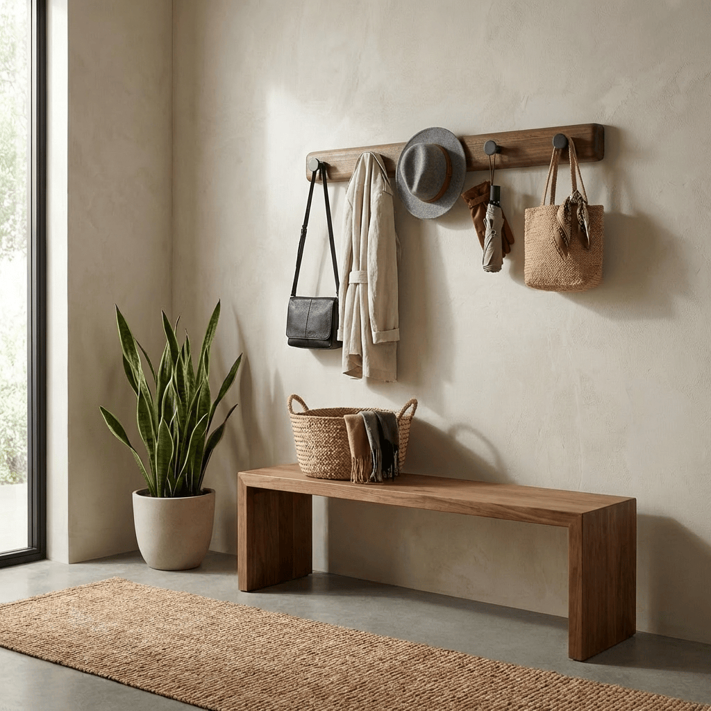 Porte Manteau Mural Entrée bois Crochet noir Image