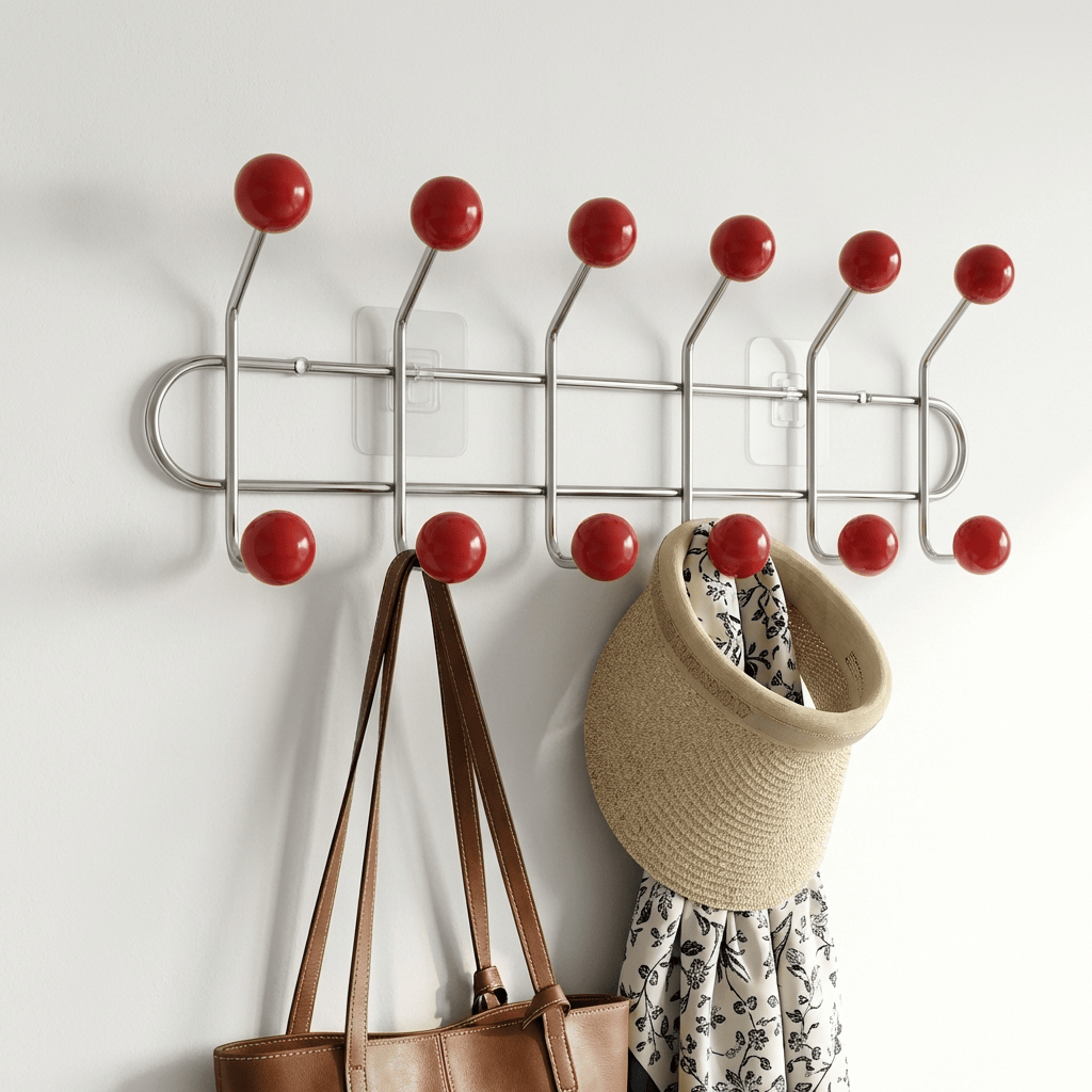 Porte Manteau Mural Entrée métal Grand Crochet rouge