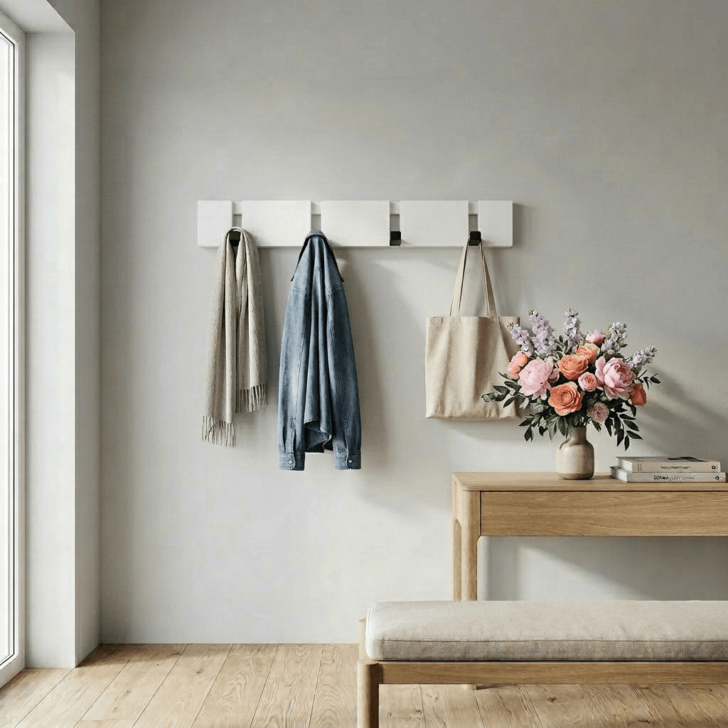 Porte Manteau Mural Petit Crochet Ouvrant bois blanc