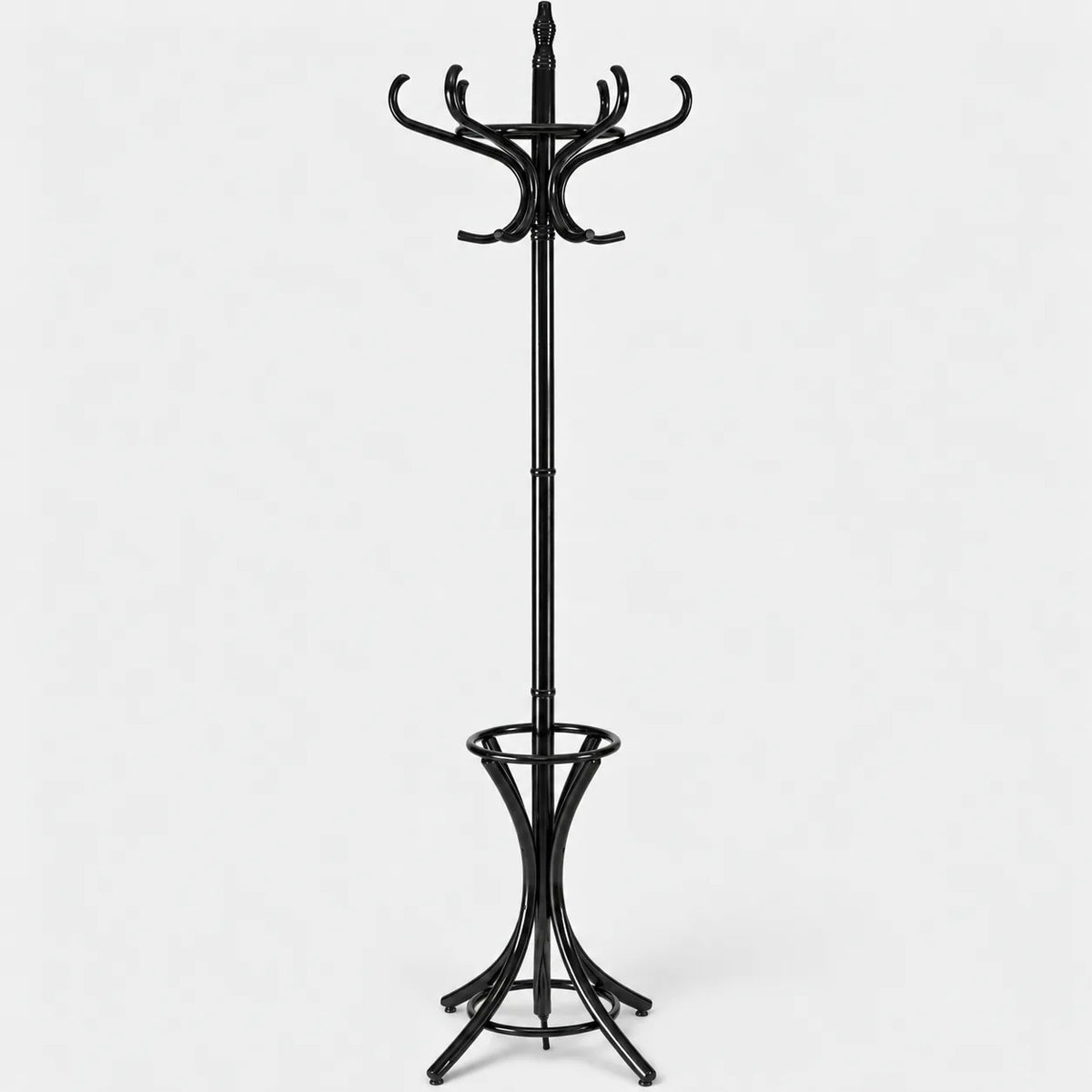 Porte manteau perroquet noir en bois courbe, fond studio gris clair