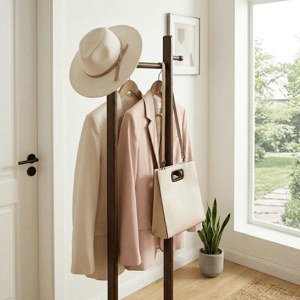 Porte Manteau sur Pied 2 Pied bois foncé