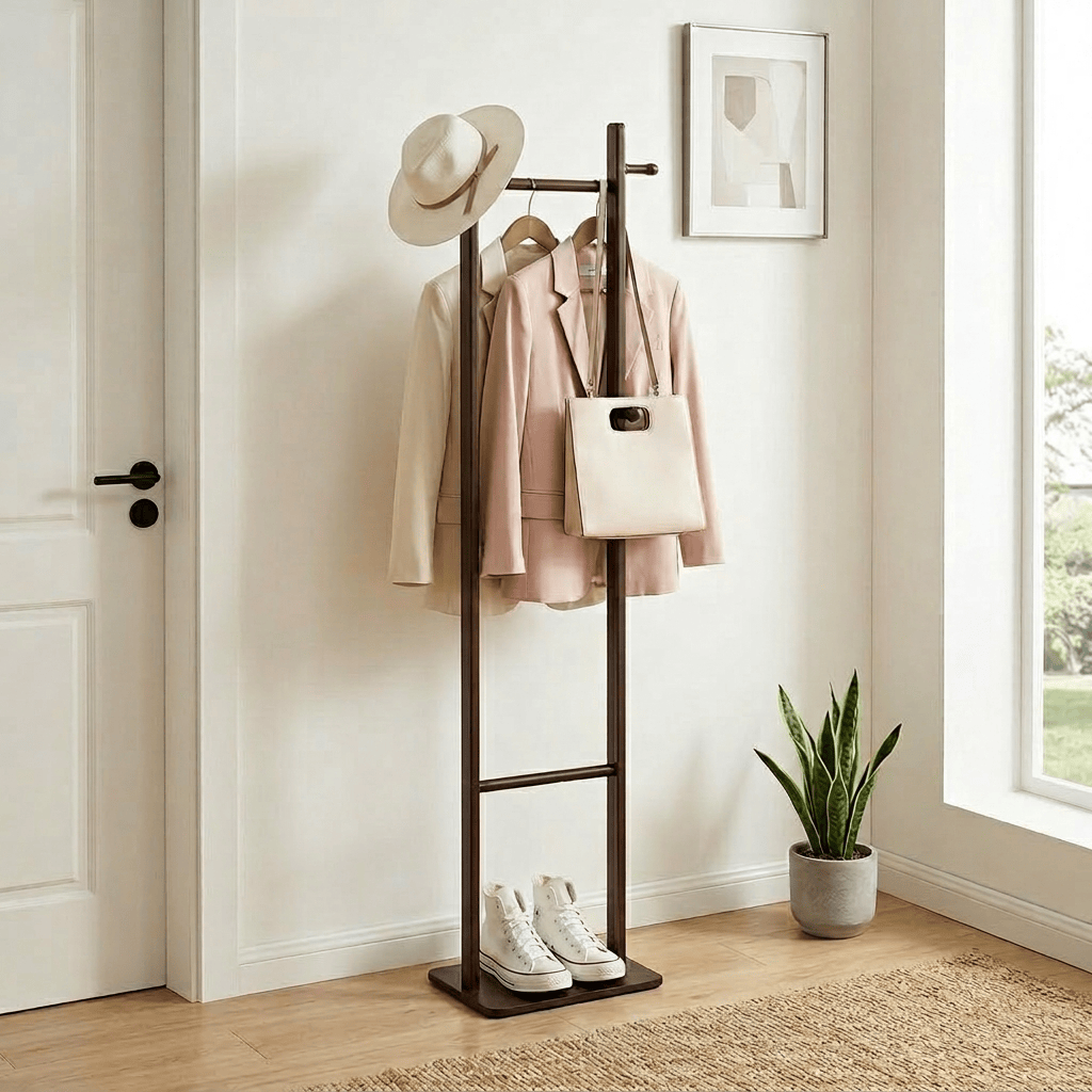 Porte Manteau sur Pied 2 Pied bois foncé Image