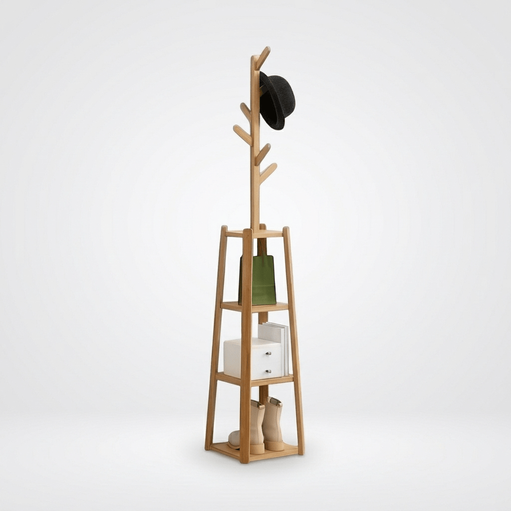 Porte Manteau sur Pied 3 Ranges bois Image