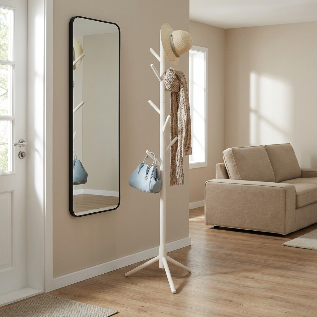 Porte Manteau sur Pied Arbre 12 Crochets Base Croisée blanc