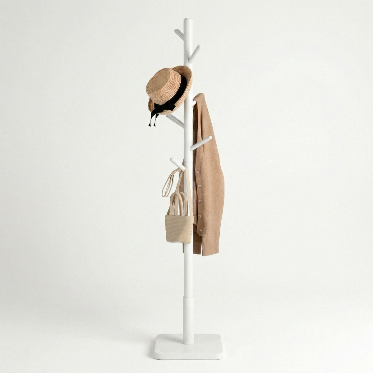 Porte Manteau sur Pied Arbre 8 Crochets blanc