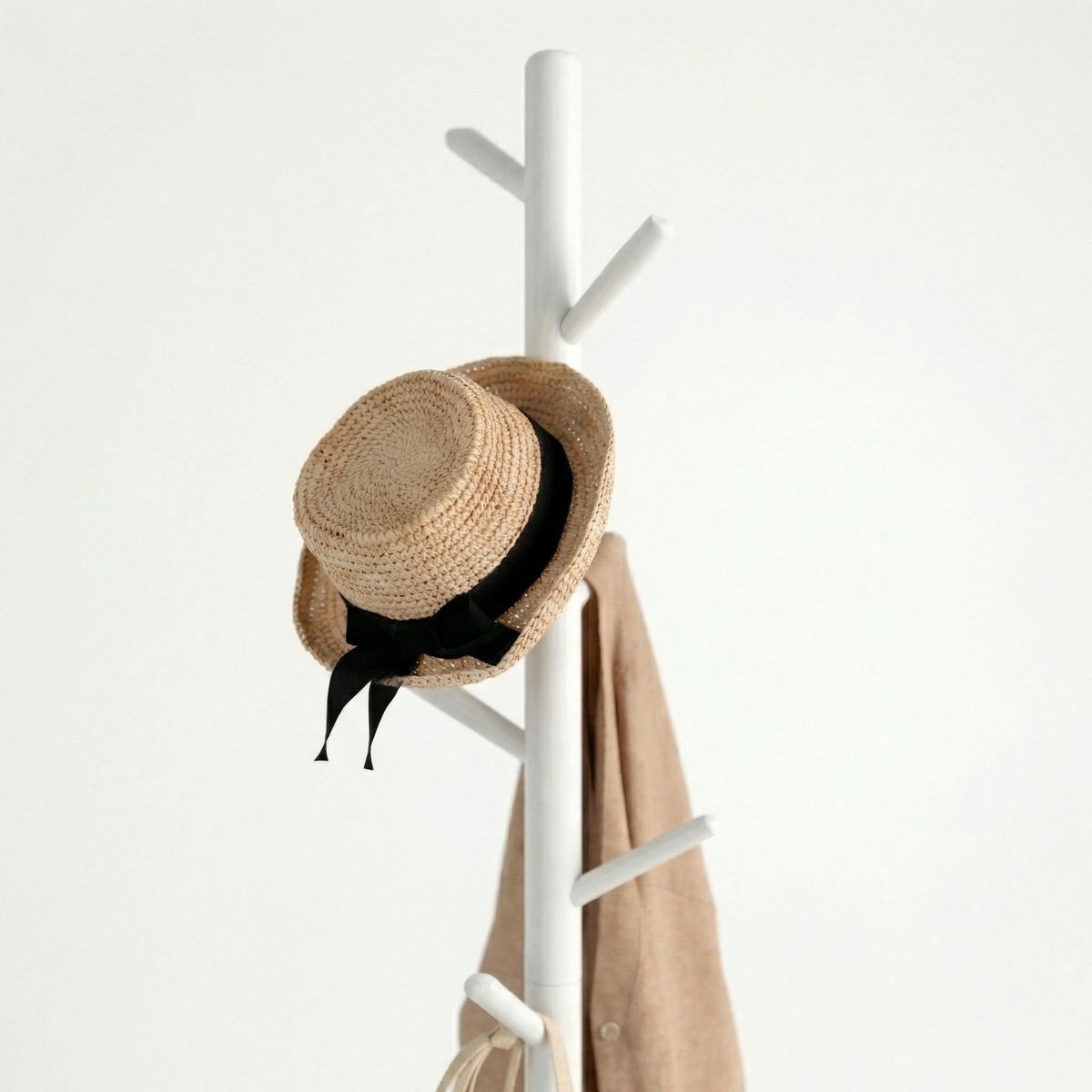 Porte Manteau sur Pied Arbre 8 Crochets blanc