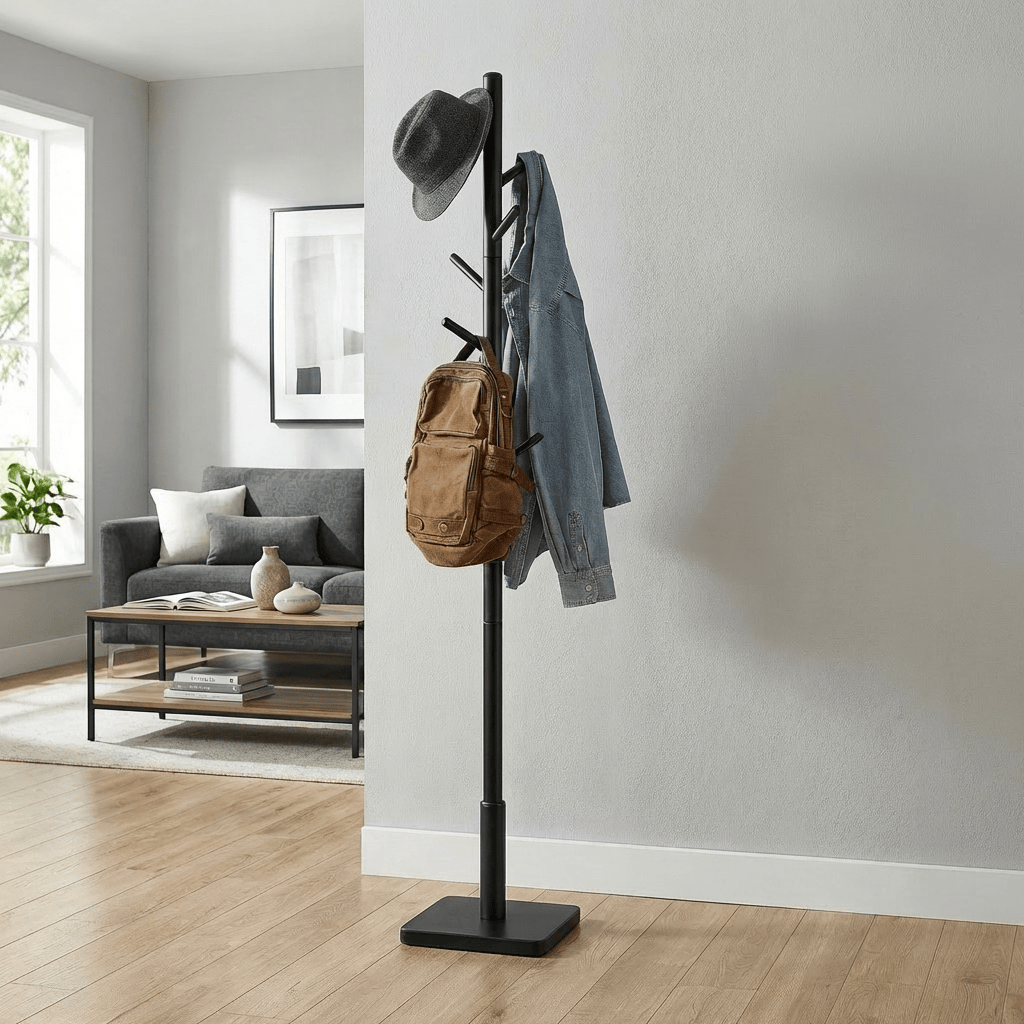 Porte Manteau sur Pied Arbre 8 Crochets bois noir Image