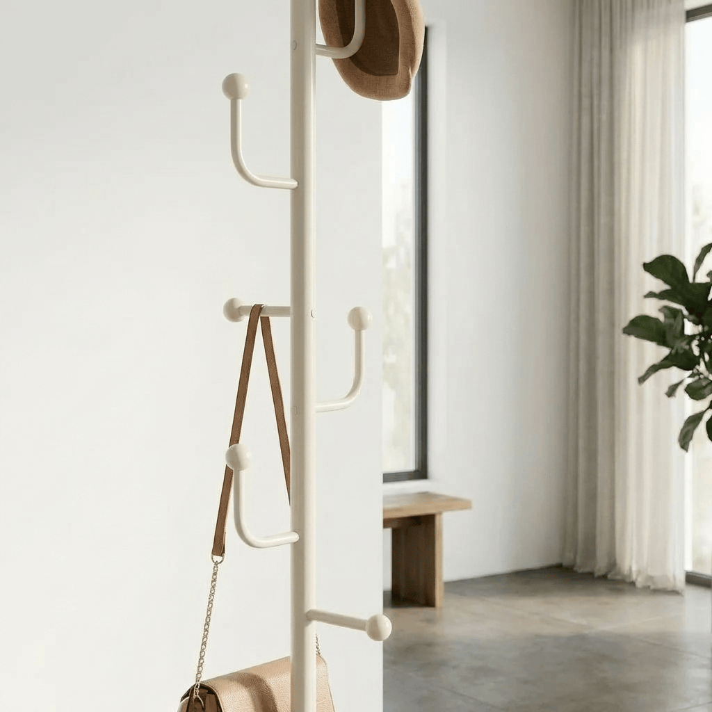 Porte Manteau sur Pied Branche Champignon Base Croisée blanc