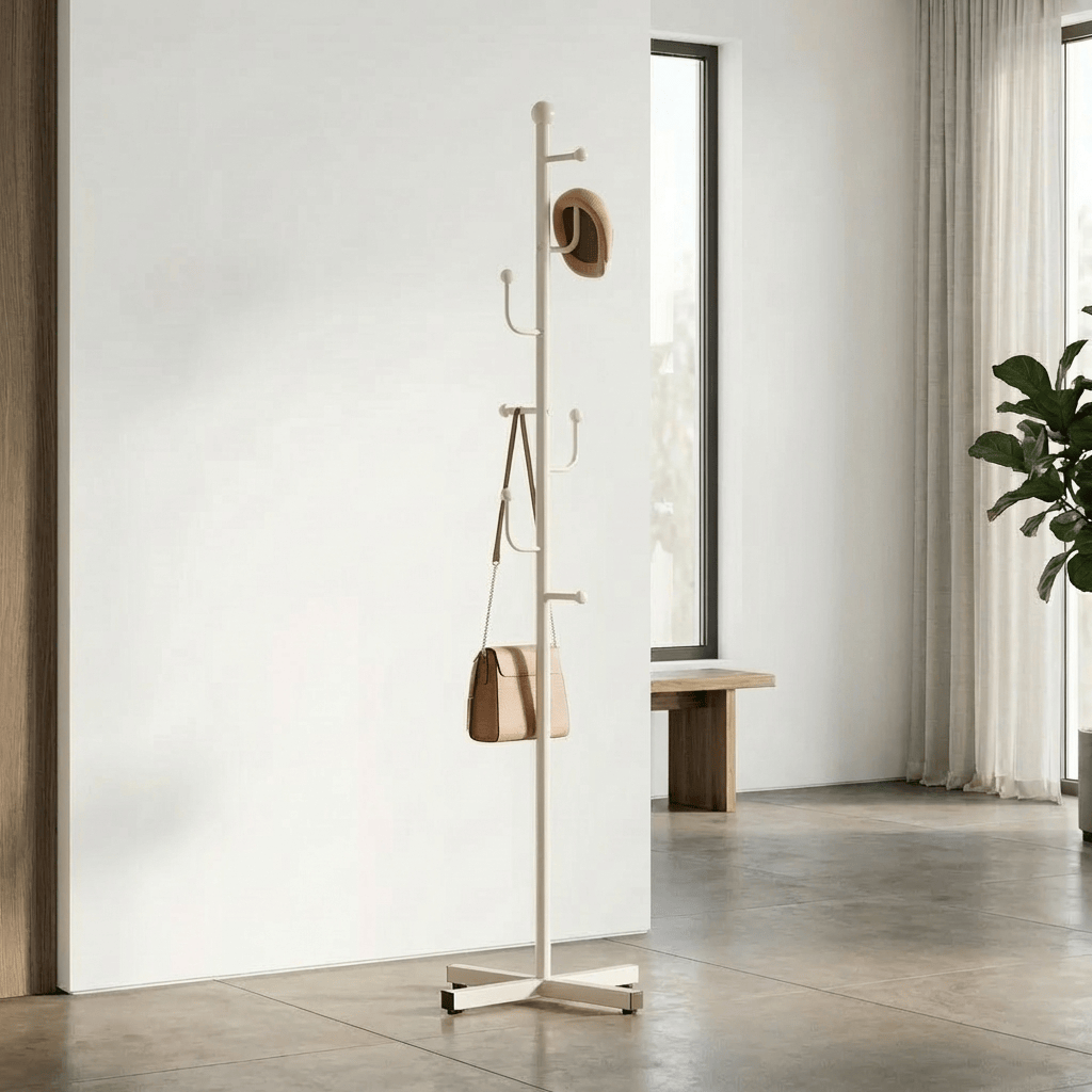 Porte Manteau sur Pied Branche Champignon Base Croisée blanc