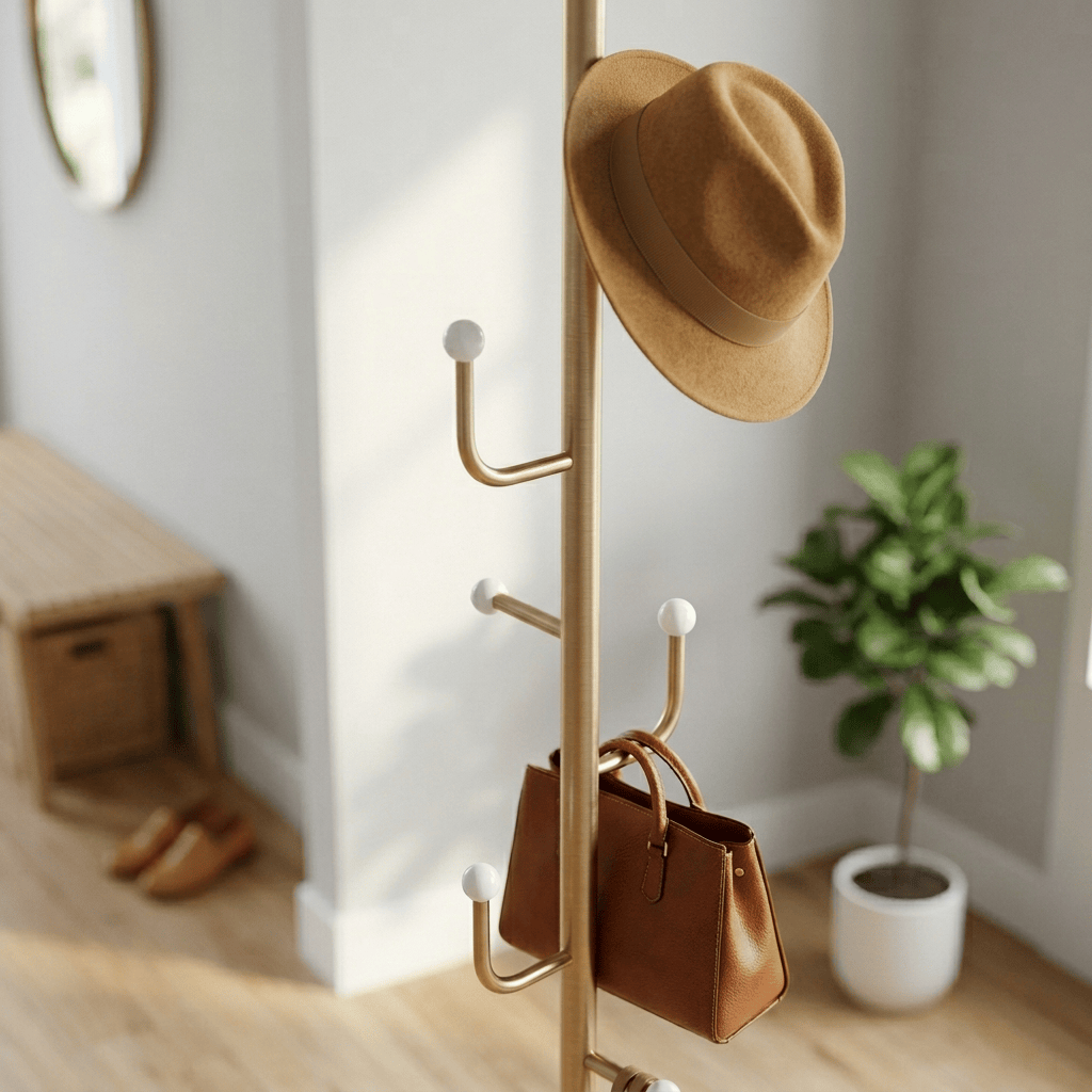 Porte Manteau sur Pied Branche Champignon Base Croisée dorée