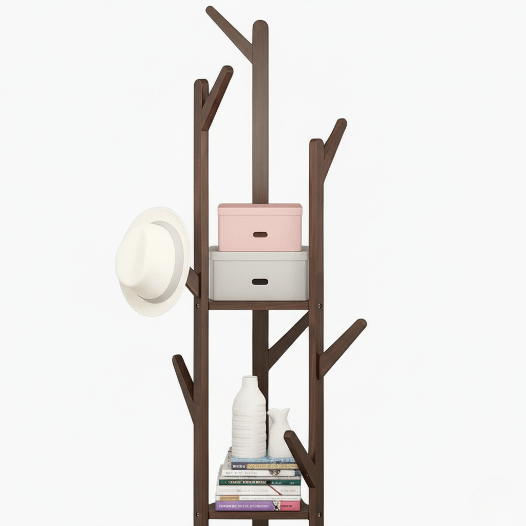 Porte Manteau sur Pied Entrée bois foncé