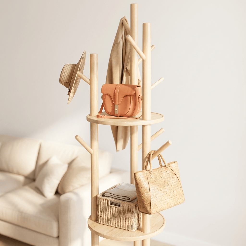 Porte Manteau sur Pied Entrée Grande Branche bois claire