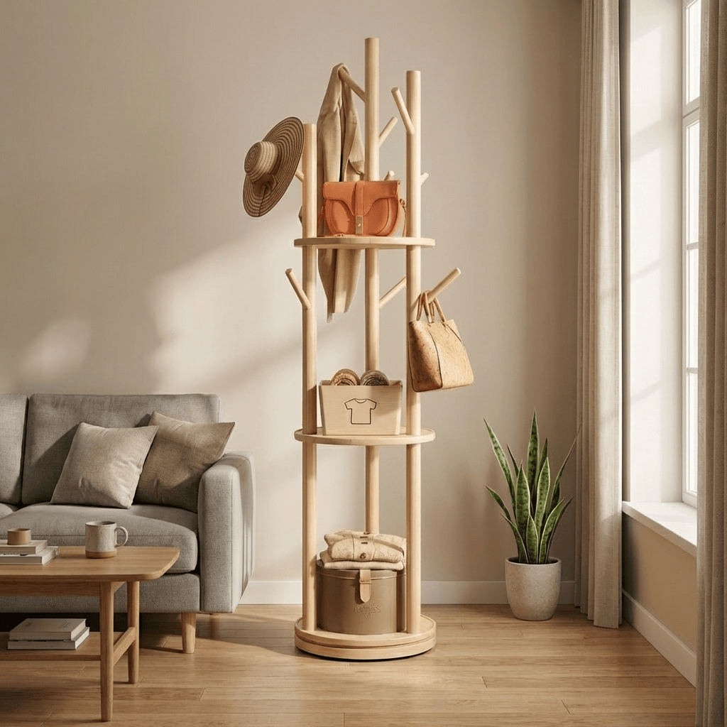 Porte Manteau sur Pied Entrée Grande Branche bois claire Image