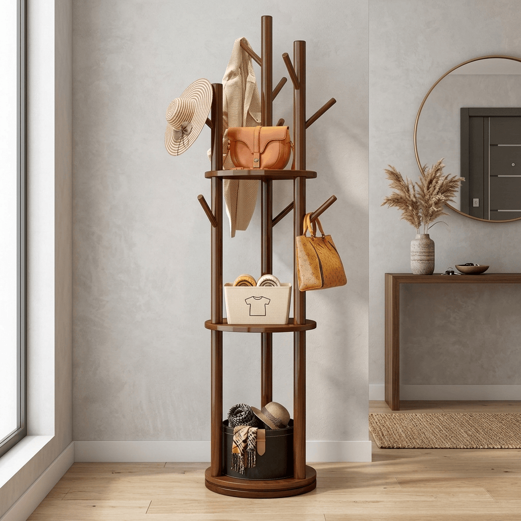 Porte Manteau sur Pied Entrée Grande Branche bois foncé Image