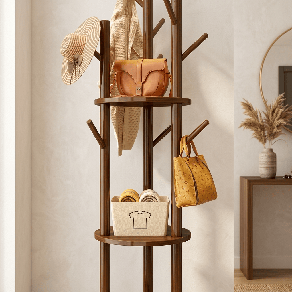 Porte Manteau sur Pied Entrée Grande Branche bois foncé