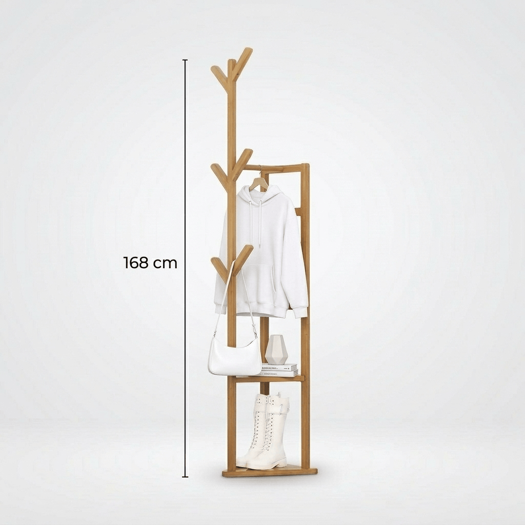 Porte Manteau sur Pied Multifonction bois claire