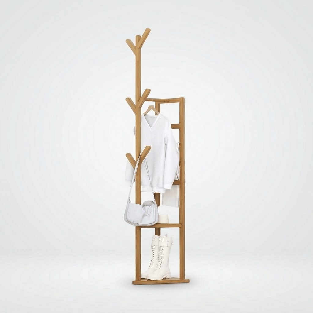 Porte Manteau sur Pied Multifonction bois claire Image