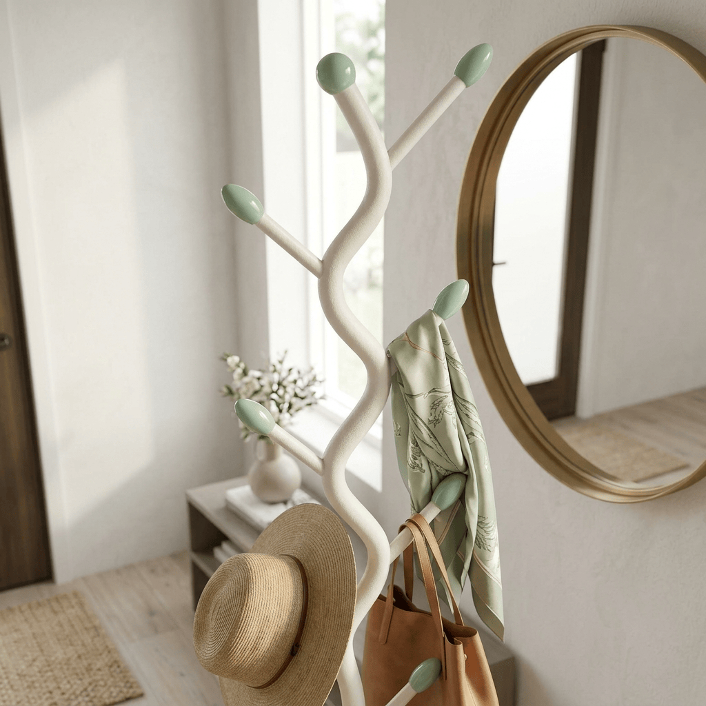 Porte Manteau sur Pied Rangement bas blanc