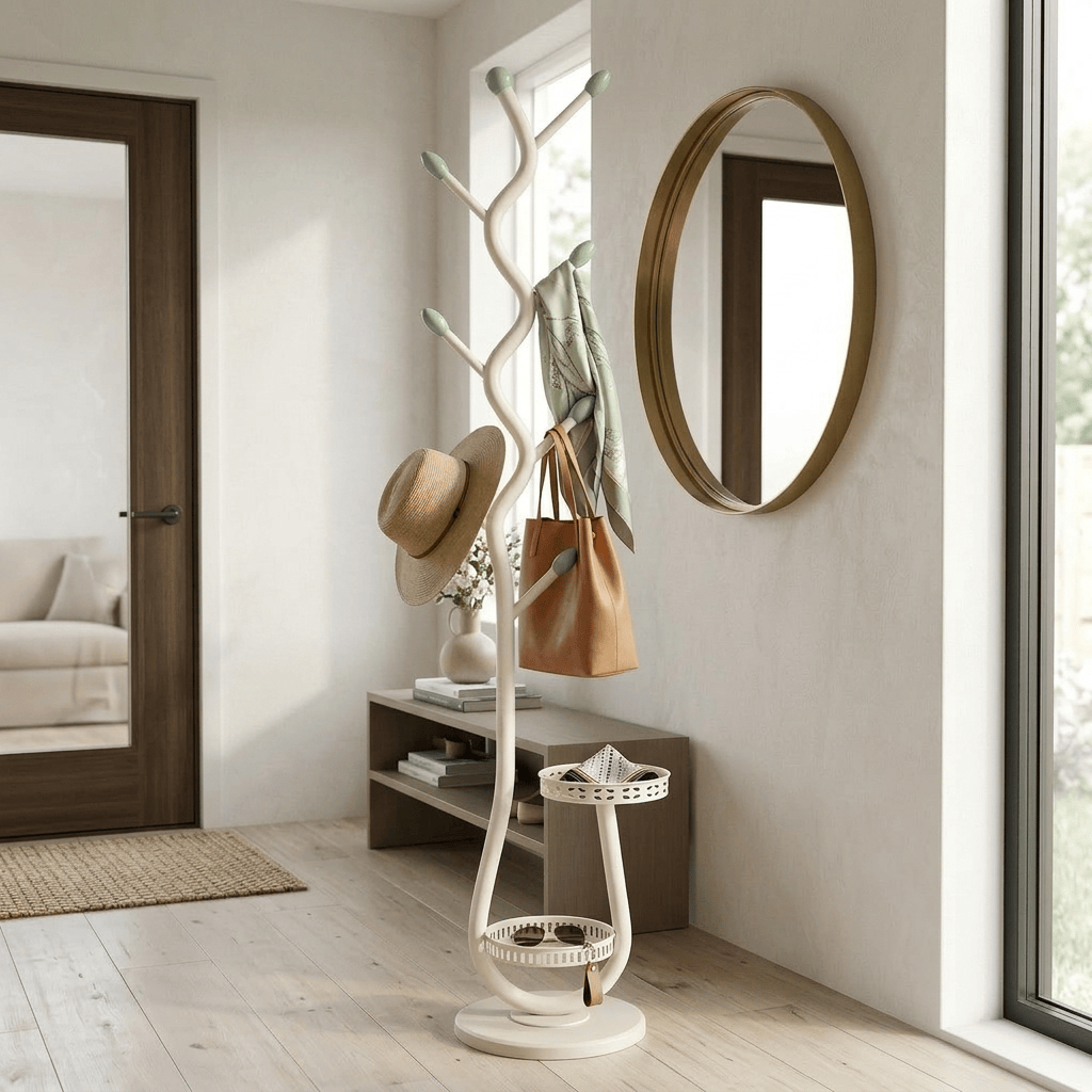 Porte Manteau sur Pied Rangement bas blanc