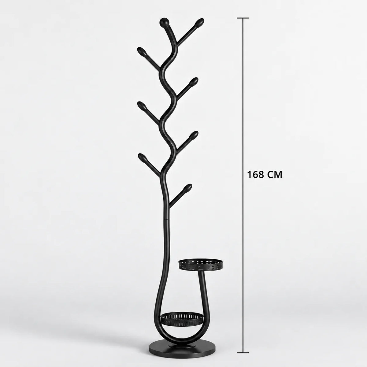 Dimensions du porte manteau sur pied noir : 168 cm de hauteur